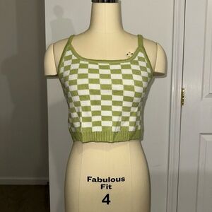 Checker Knit Crop Tank - Green/White